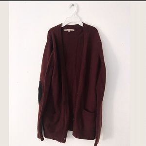 Maroon knitted sweater with elbow pads